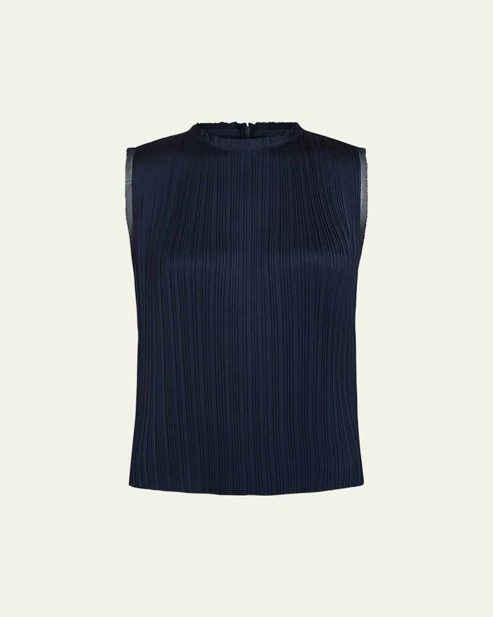 Pleated Crewneck Shell Top